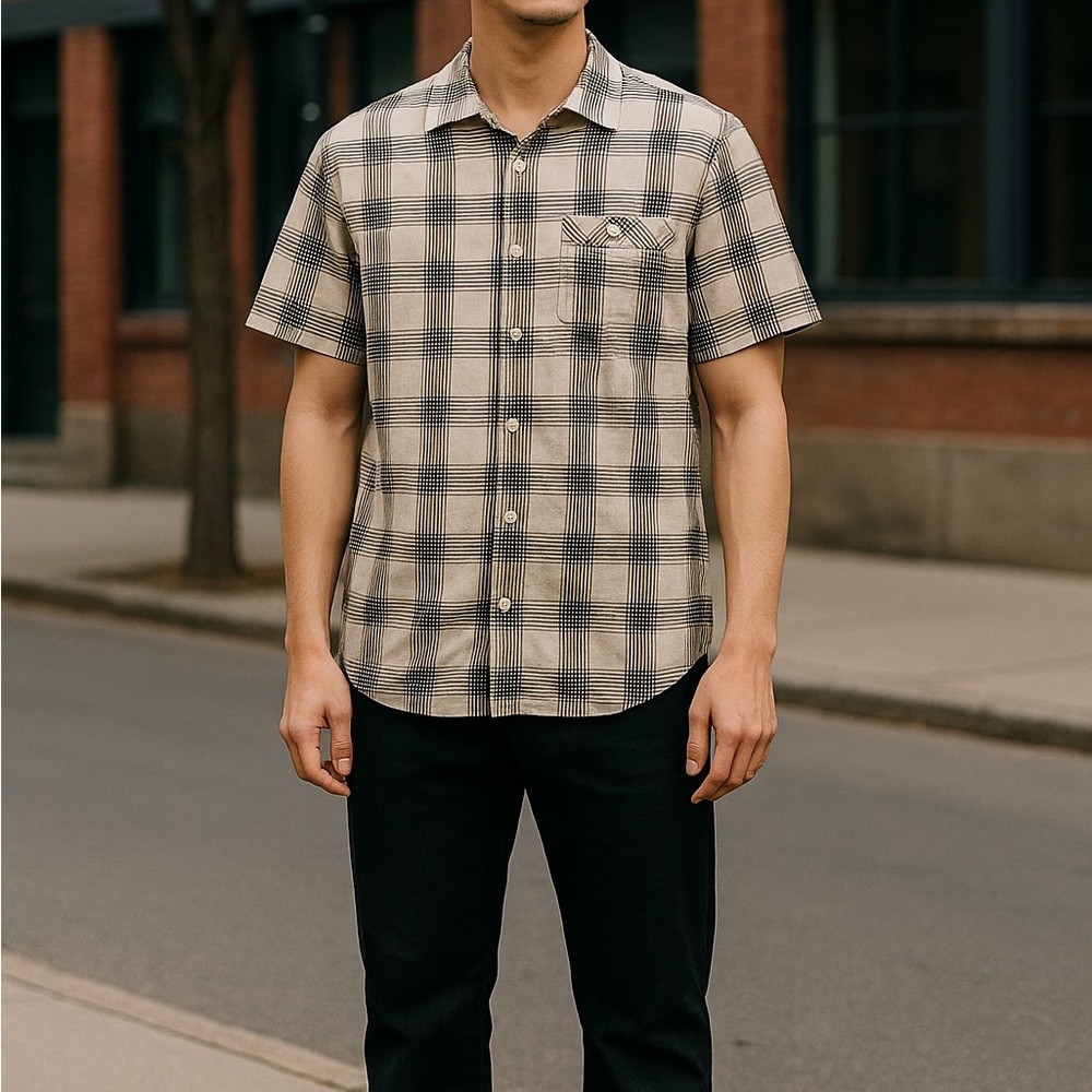 Columbia Men's Plaid Shirt - Tan, Gray, and White